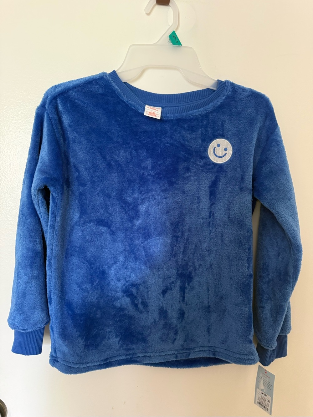 Cat & Jack Plush Royal Blue Kids Long-Sleeve Sweatshirt with Smiley Patch